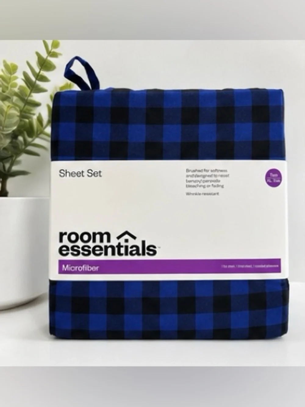 NWT Room Essentials Twin/Twin XL Microfiber Sheet Set Blue Buffalo Plaid NWT
